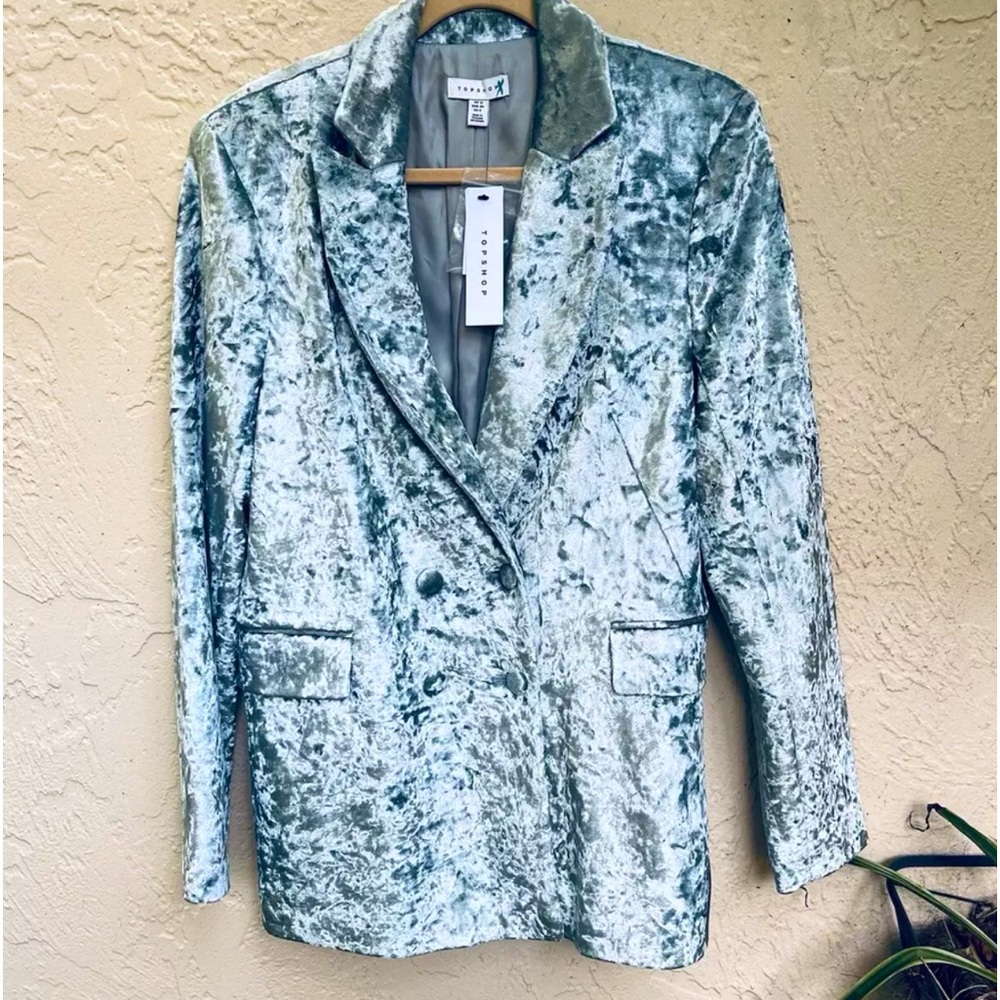 TOPSHOP NEW With Tags Shimmering Ice Blue Crushed Velvet 8 Blazer Gorgeous!!